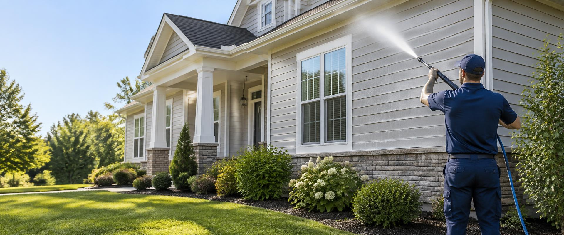 Exterior cleaning technician washing a home